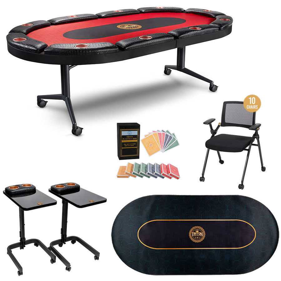 10 Player Poker Table + 10 Poker Chairs + 2 Side Tables + 8 Deck of ...